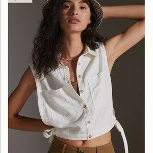 Anthropologie White Sleeveless Button-Down Shirt